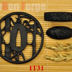 Japanese Samurai Sword Hollow Bamboo Theme Iron Tsuba Koshira